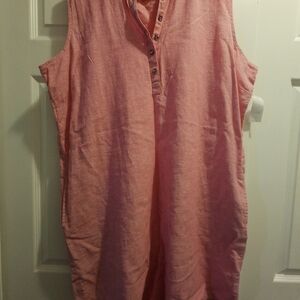 Sleeveless Pink Button-Up Dress With Pockets
